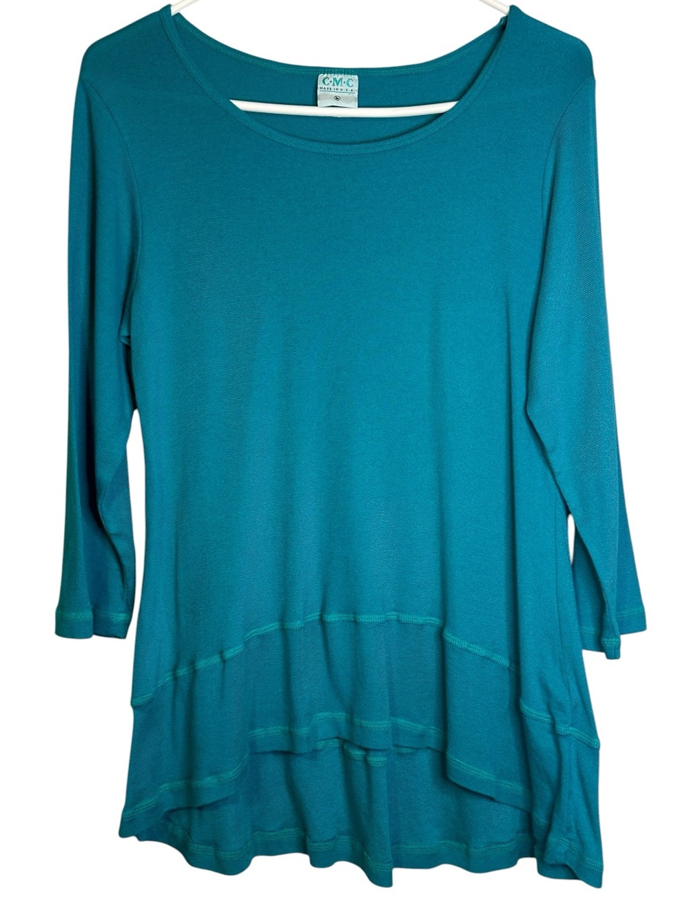 CMC Color Me Cotton Teal Tiered Top USA Boho Lagenlook Artsy Coastal Cottage L